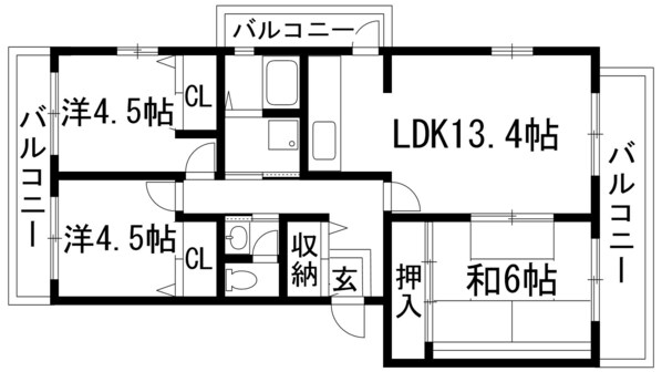 東山台ハイツ204号棟の物件間取画像